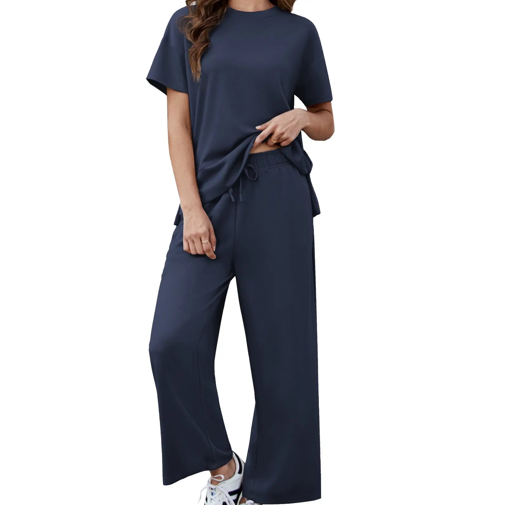 Pinspark Women's Two-Piece Set: Summer Outfit, Loose-Fitting Wide-Leg Pants, Casual Set: Perfect for the airport, the beach, and vacations; short sleeves; soft fabric; available in a variety of colors and sizes tiktokshopbacktoschool