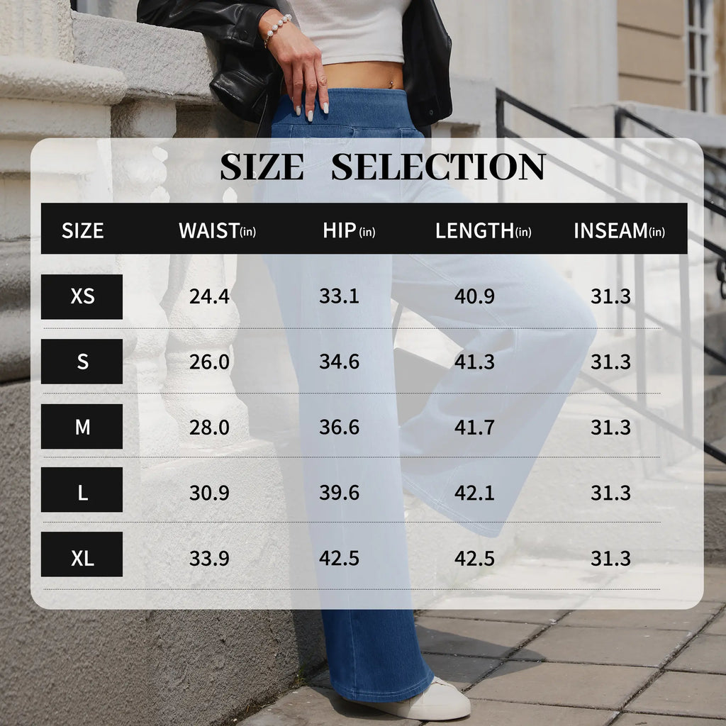 MAGCOMSEN Wide Leg Stretchy Jeans for Women Loose Fit Elastic High Waist Pants Pull On Baggy Fit Jeans Tummy Control Trousers Casual Work Wear FallFreshness Outdoorfun Bottoms Fathersdaygift Functional Pockets,back to school shopping