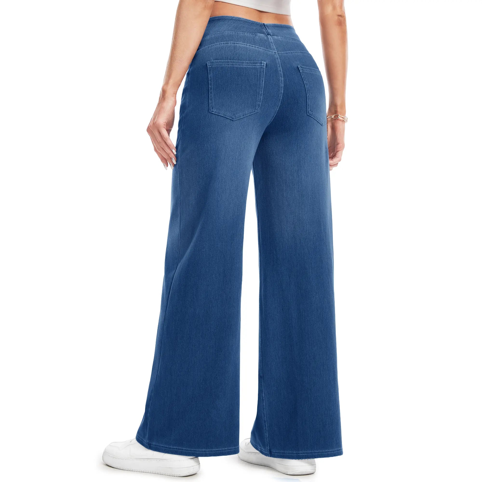 MAGCOMSEN Wide Leg Stretchy Jeans for Women Loose Fit Elastic High Waist Pants Pull On Baggy Fit Jeans Tummy Control Trousers Casual Work Wear FallFreshness Outdoorfun Bottoms Fathersdaygift Functional Pockets,back to school shopping