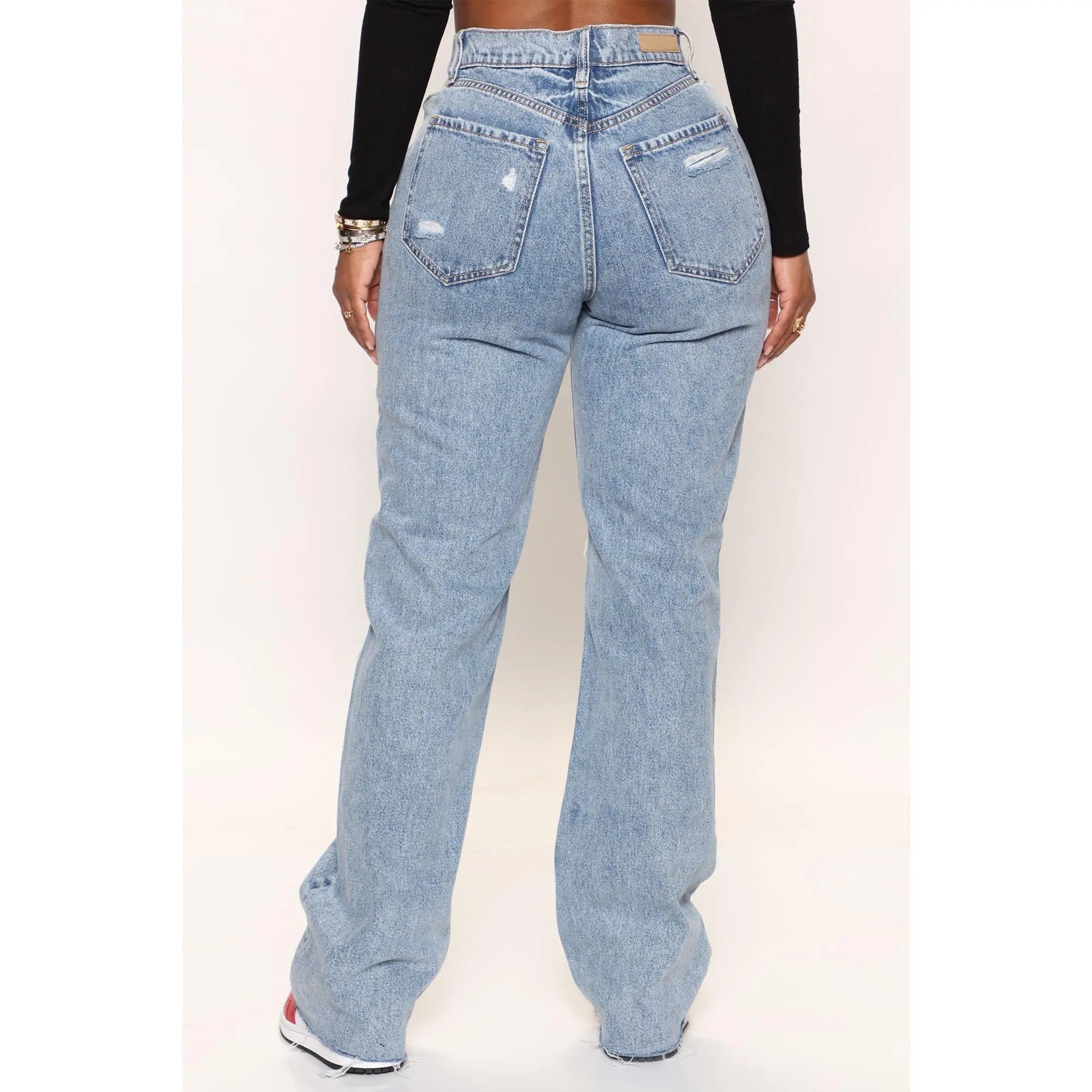 90's Ripped Straight Leg Jeans Medium Wash
