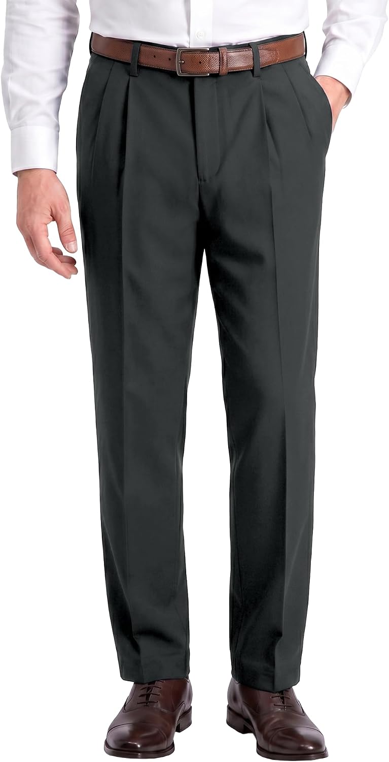 Men's Classic Fit Dress Pants Pleated Wrinkle Resistant Trousers for Office Business Work