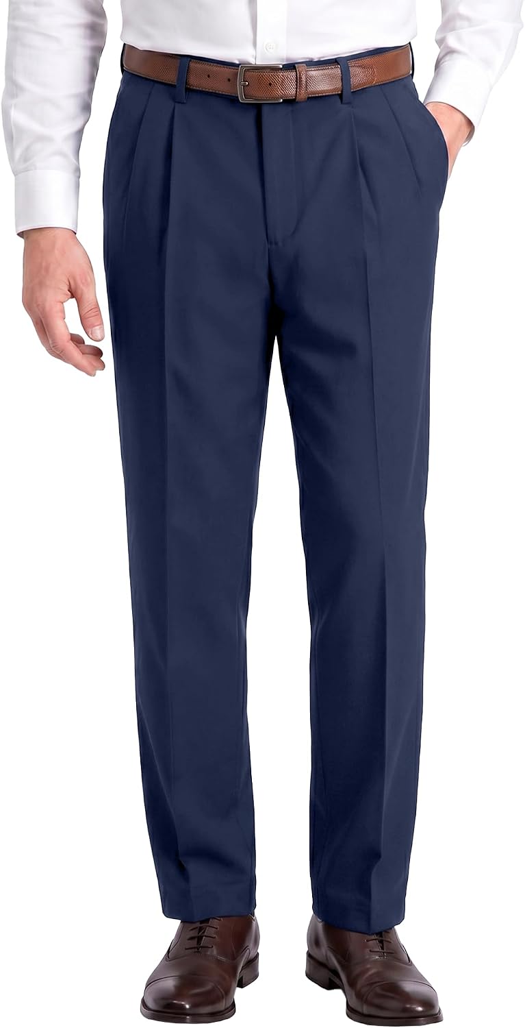 Men's Classic Fit Dress Pants Pleated Wrinkle Resistant Trousers for Office Business Work