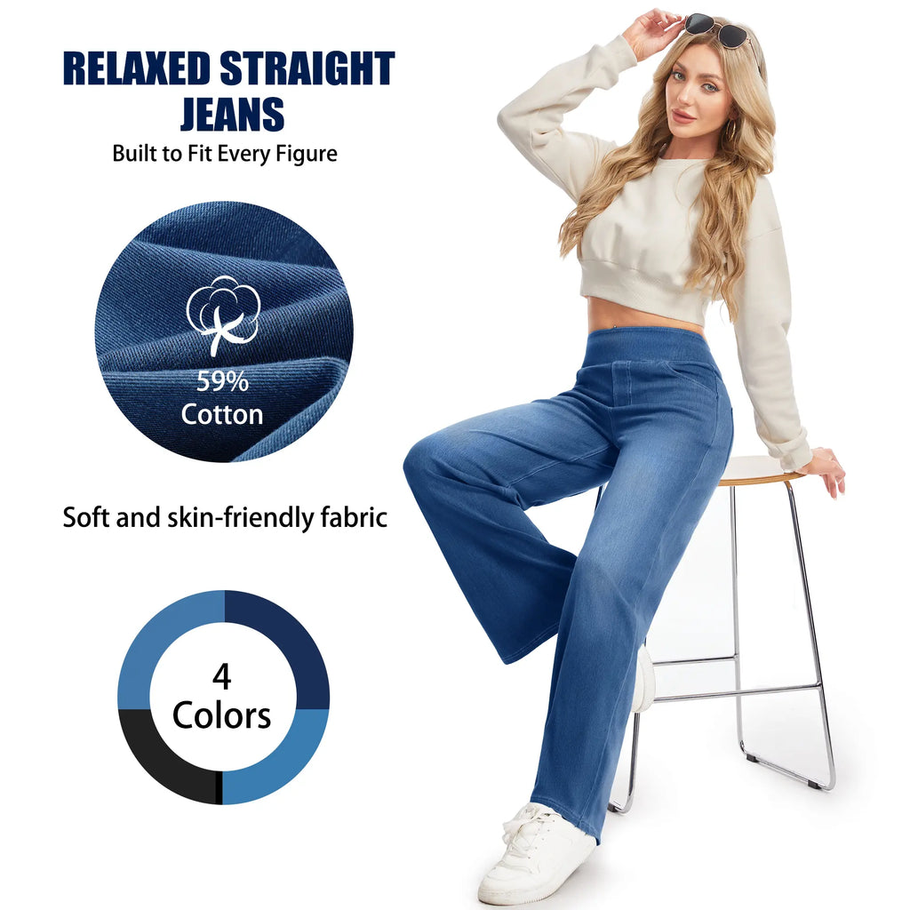 MAGCOMSEN Wide Leg Stretchy Jeans for Women Loose Fit Elastic High Waist Pants Pull On Baggy Fit Jeans Tummy Control Trousers Casual Work Wear FallFreshness Outdoorfun Bottoms Fathersdaygift Functional Pockets,back to school shopping