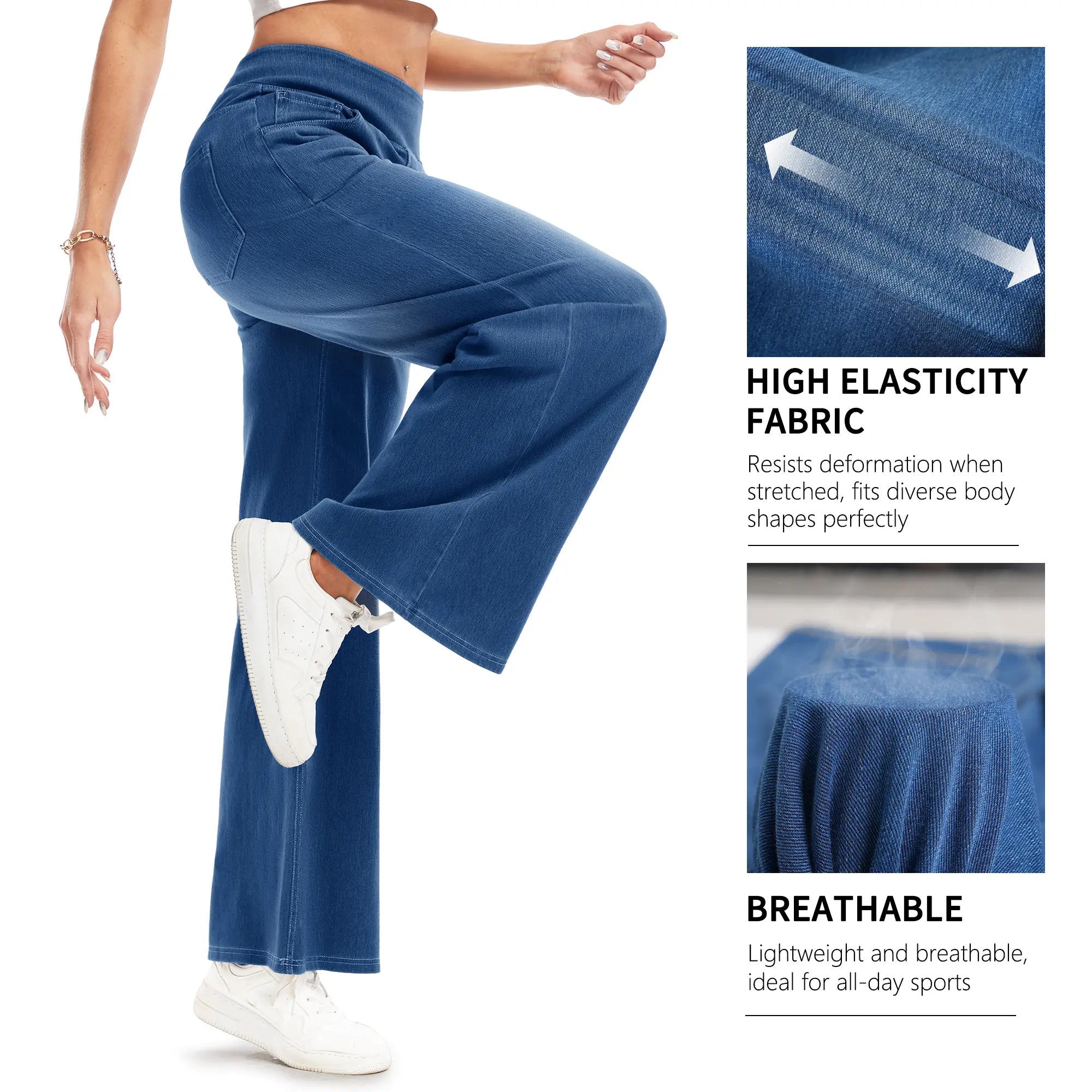 MAGCOMSEN Wide Leg Stretchy Jeans for Women Loose Fit Elastic High Waist Pants Pull On Baggy Fit Jeans Tummy Control Trousers Casual Work Wear FallFreshness Outdoorfun Bottoms Fathersdaygift Functional Pockets,back to school shopping