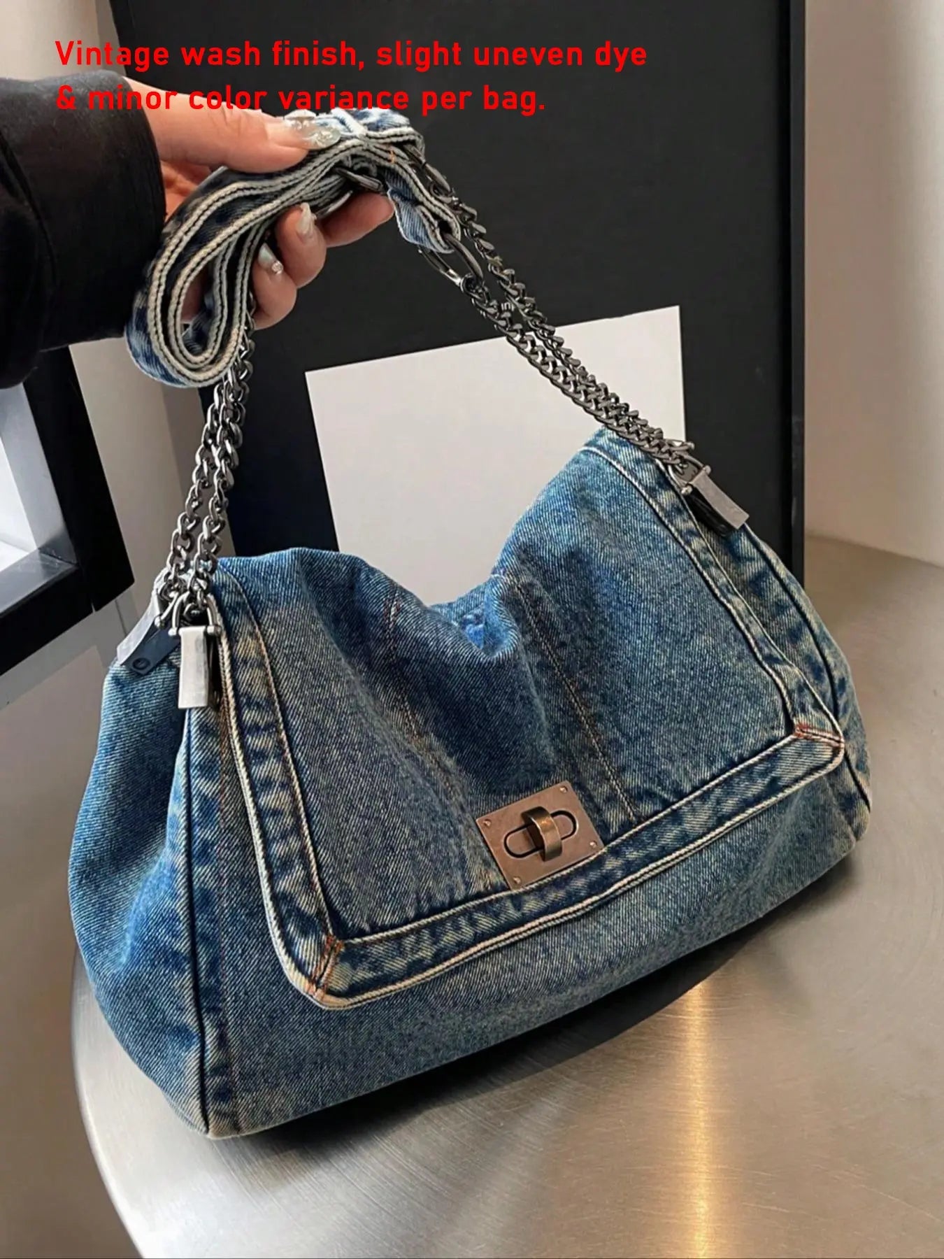 Fashion Denim Chain Shoulder Bag, 2026 New Styling Casual Versatile Crossbody Bag for Women, Trendy All-match Commuter Bag for Daily Travel Work Commute