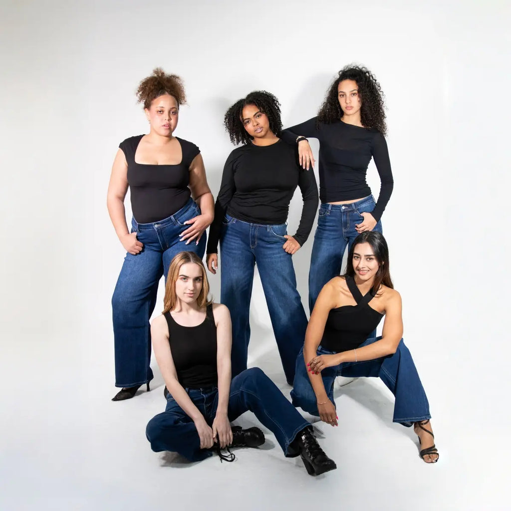 Magic ONESO Mid-low Rise Baggy Jeans Stretchy Wide Leg for Women Distressed Pants Womenswear Bottom 8001 Lady Basic Minimalist Comfortable Denim Tummy Control Curve Hugging Plus Size Regular Size BBL Spring Fashion Daily Outfits