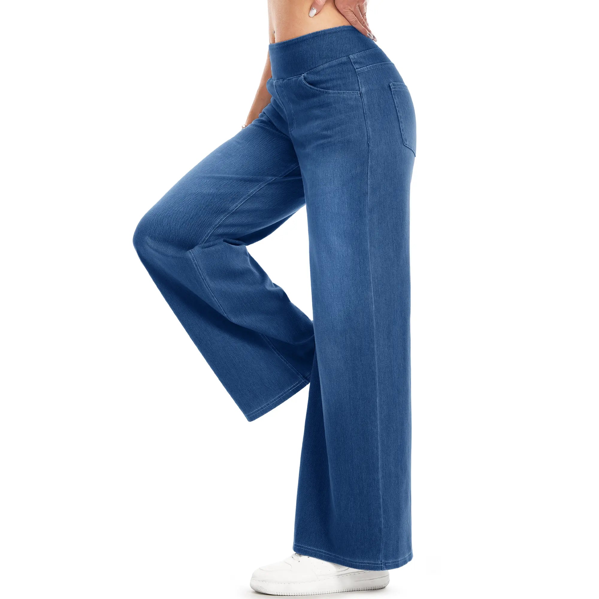 MAGCOMSEN Wide Leg Stretchy Jeans for Women Loose Fit Elastic High Waist Pants Pull On Baggy Fit Jeans Tummy Control Trousers Casual Work Wear FallFreshness Outdoorfun Bottoms Fathersdaygift Functional Pockets,back to school shopping