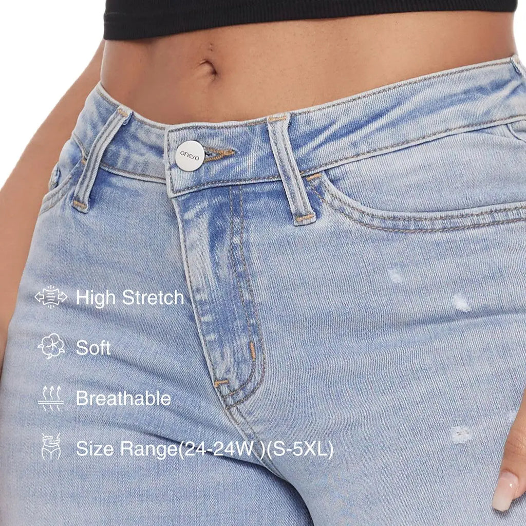 Magic ONESO Mid-low Rise Baggy Jeans Stretchy Wide Leg for Women Distressed Pants Womenswear Bottom 8001 Lady Basic Minimalist Comfortable Denim Tummy Control Curve Hugging Plus Size Regular Size BBL Spring Fashion Daily Outfits