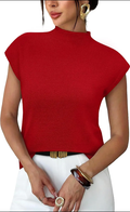 Womens Short Sleeve Sweater Mock Neck Summer Top Dressy Casual Basic Knit Pullover Shirt