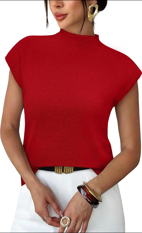 Womens Short Sleeve Sweater Mock Neck Summer Top Dressy Casual Basic Knit Pullover Shirt