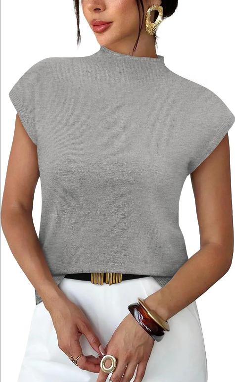 Womens Short Sleeve Sweater Mock Neck Summer Top Dressy Casual Basic Knit Pullover Shirt