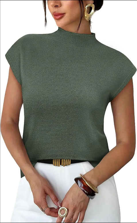 Womens Short Sleeve Sweater Mock Neck Summer Top Dressy Casual Basic Knit Pullover Shirt