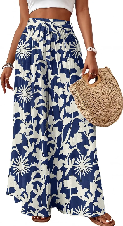 Wide Leg Pants Woman Flowy Floral Palazzo Pants for Women High Waisted Summer Casual Trousers Cruise Outfits