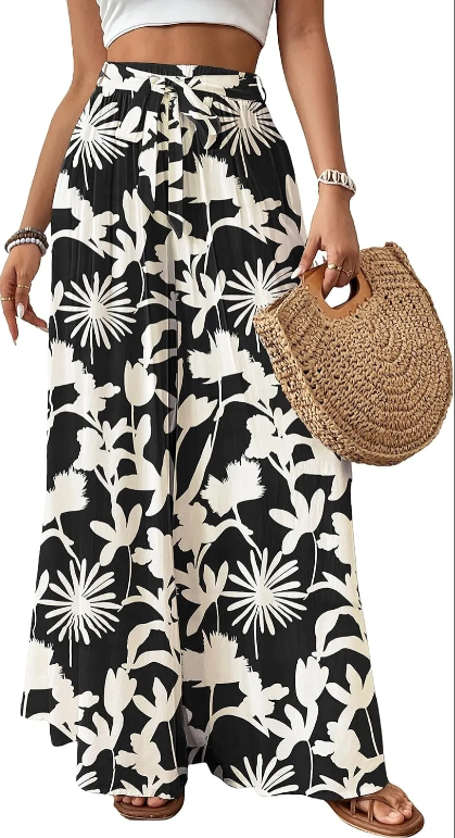 Wide Leg Pants Woman Flowy Floral Palazzo Pants for Women High Waisted Summer Casual Trousers Cruise Outfits