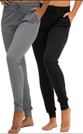 2 Pack Womens Joggers with Pockets, Drawstring Sweatpants Women for Lounging Jogging Workout and Gym