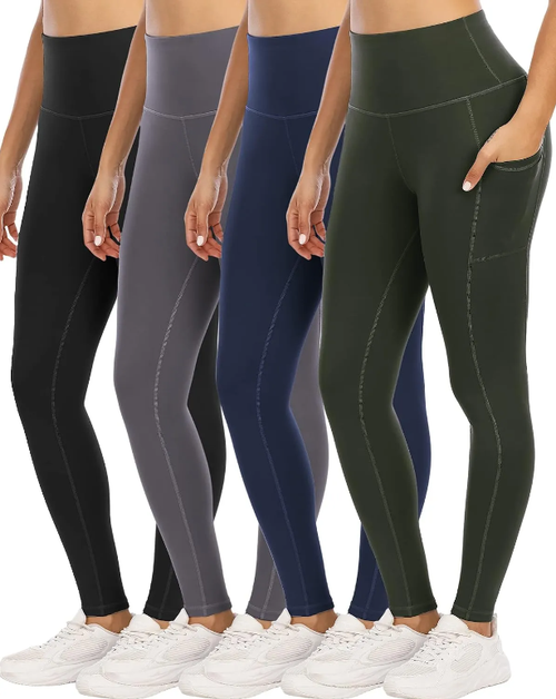 4 Pack Leggings with Pockets for Women,High Waist Tummy Control Workout Yoga Pants