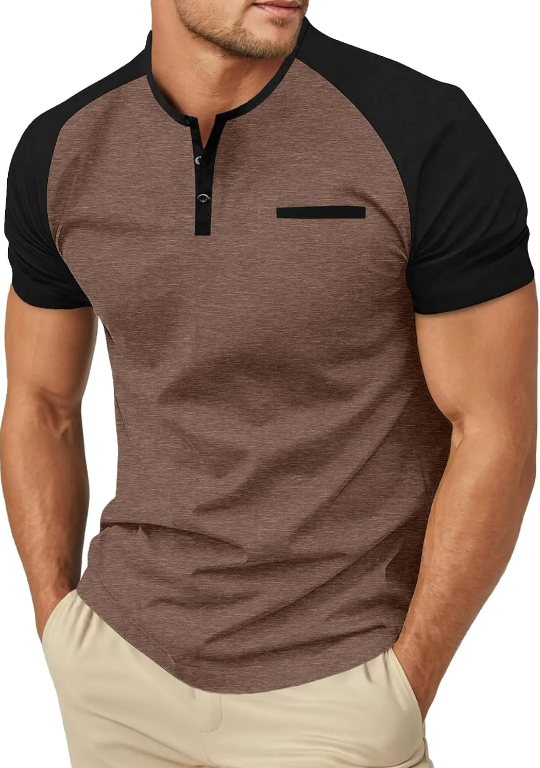 Men's Cotton Henley Short Sleeve Casual T-Shirts with Pocket