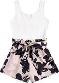 Women's Summer Sleeveless Belted Tank Romper Short Jumpsuit
