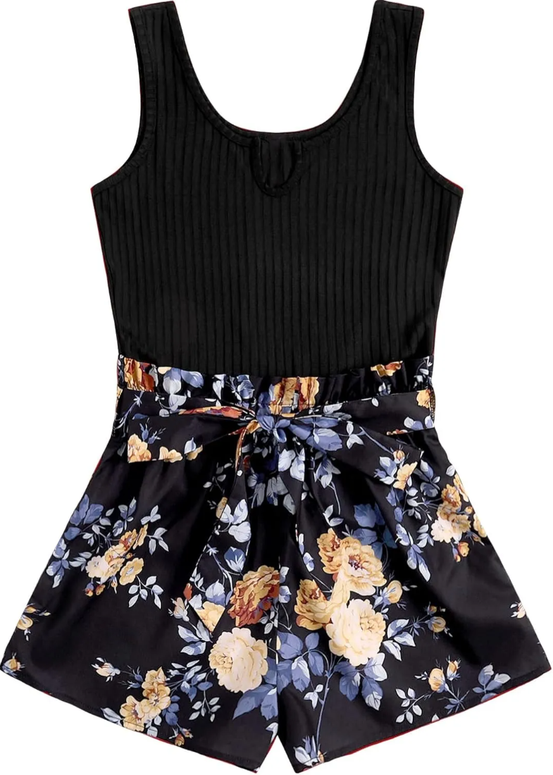 Women's Summer Sleeveless Belted Tank Romper Short Jumpsuit