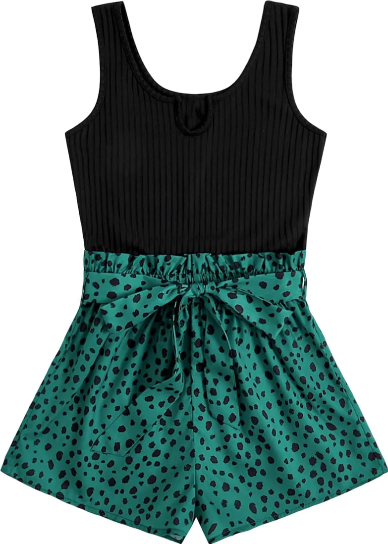 Women's Summer Sleeveless Belted Tank Romper Short Jumpsuit