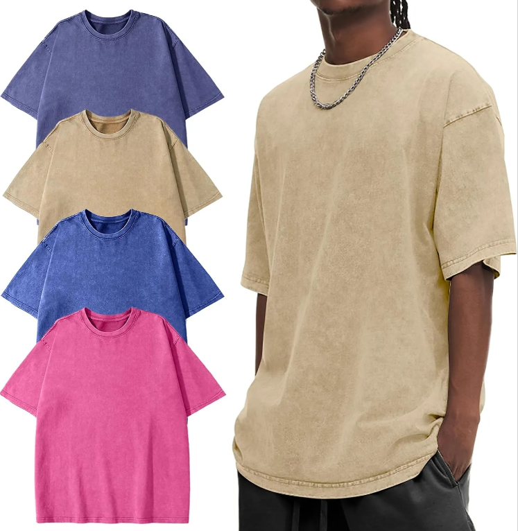 Men's Oversized T-Shirts Heavyweight Cotton Vintage Washed Loose Fit Unisex Baggy Tee Shirts
