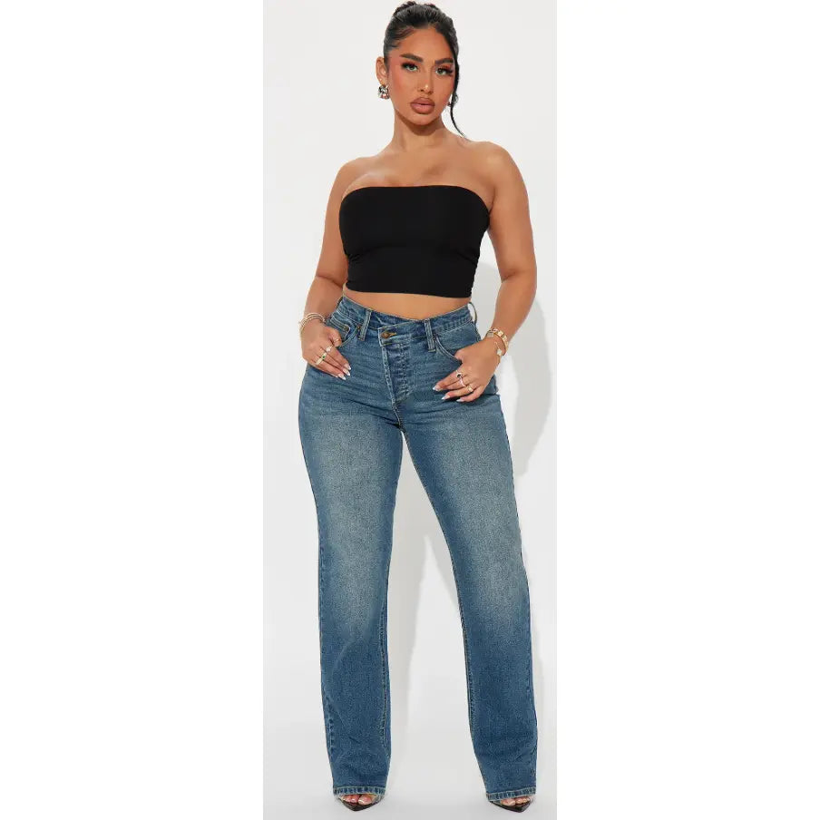 Tall In Sync Stretch Crossover Straight Leg Jeans - Dark Wash