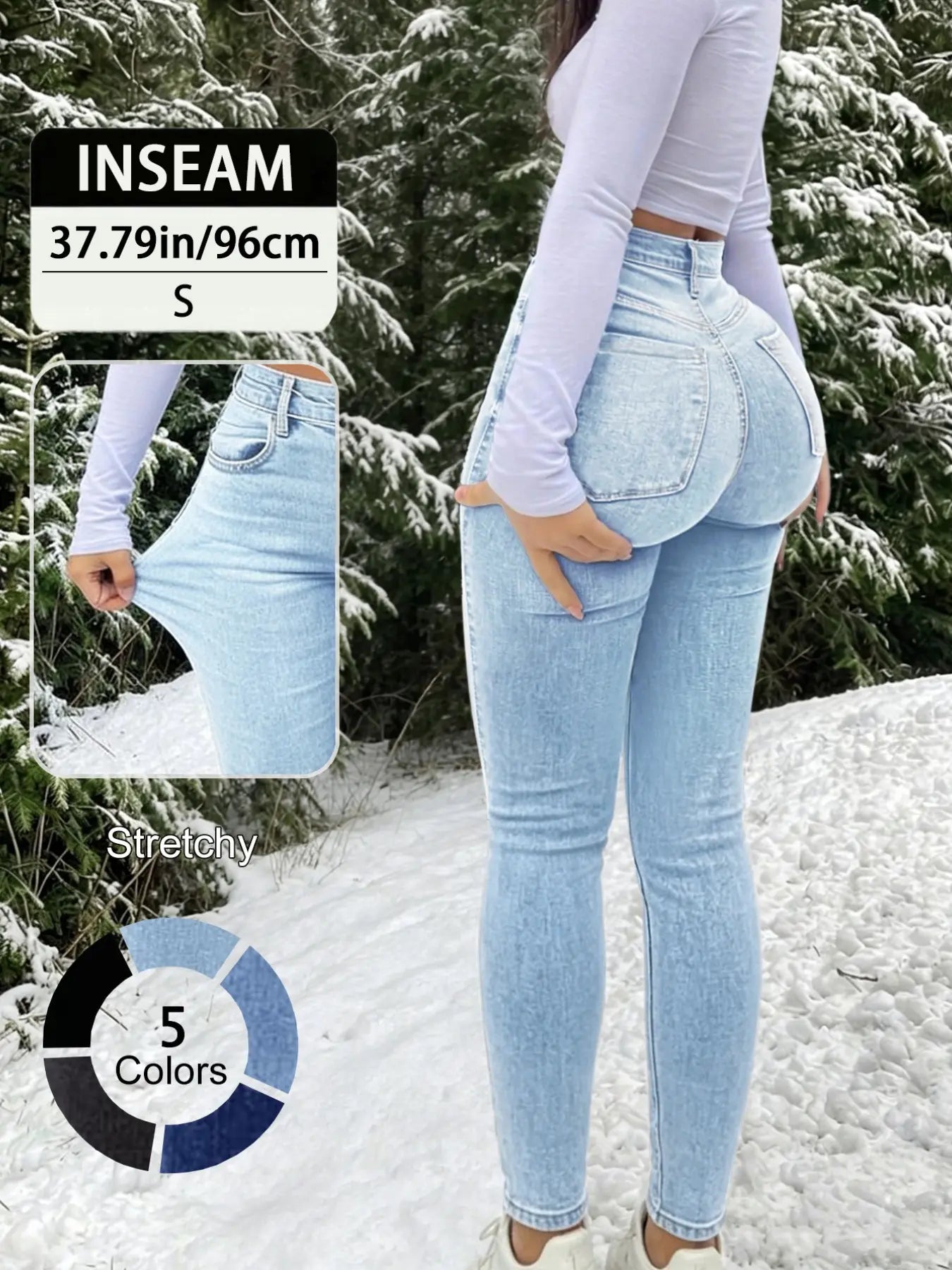 New Elegant Casual Slim-Fit High Waist Long Pants for Women, All-Season Fashion Jeans Button Fly Trousers, Plain Surface, Unlined