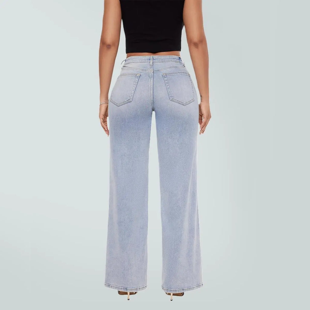 Magic ONESO Mid-low Rise Baggy Jeans Stretchy Wide Leg for Women Distressed Pants Womenswear Bottom 8001 Lady Basic Minimalist Comfortable Denim Tummy Control Curve Hugging Plus Size Regular Size BBL Spring Fashion Daily Outfits